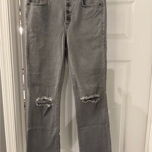 American Eagle Next Level Stretch High Rise Gray Distressed High Rise Crop Jeans